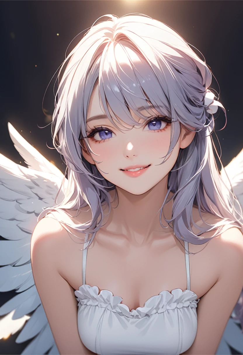 (masterpiece:1.5),(Beat quality),(high res),1girl solo,beautiful face,smile,upper body,Angel Woman,Angel&#39;s wing,Cat