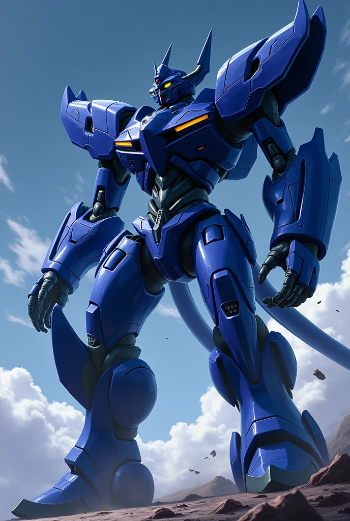 Deep indigo, anime, Giant Robot, Curved, fluid, Junmin, Beast Mode, Fighting, Muscular, Thin legs,Evangelion, Super robot full body image, Simple Background,universe, slouch,