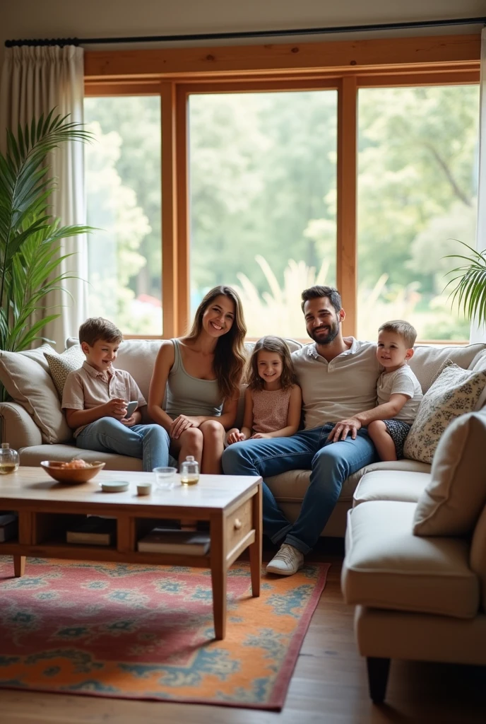 Happy family with their custom furniture