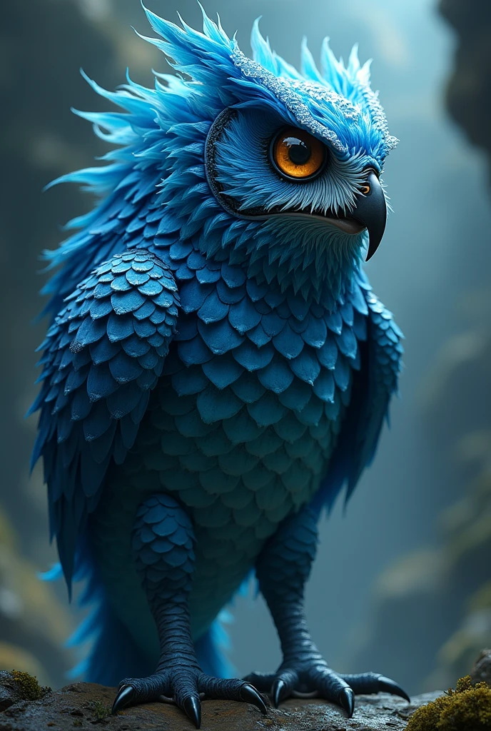 Owl Head Monster with Blue Royal Fish Body 
