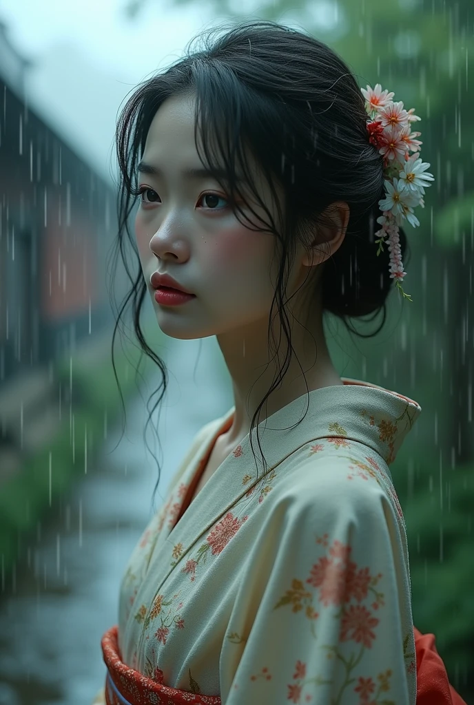 A Japanese woman languishing in the rain、Beauty
