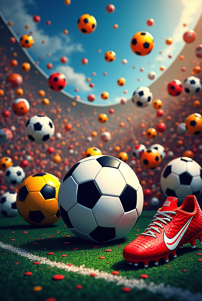 Wall paper. Soccer lots of soccer balls and cleats