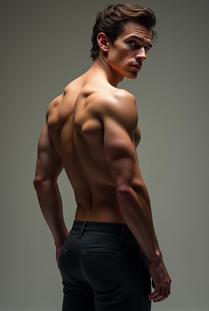 tanned man, brazileiro, Scrawny, short chopped dark blonde hair, Unclothed, standing backwards, big-ass, realistic, realisitic, illustration