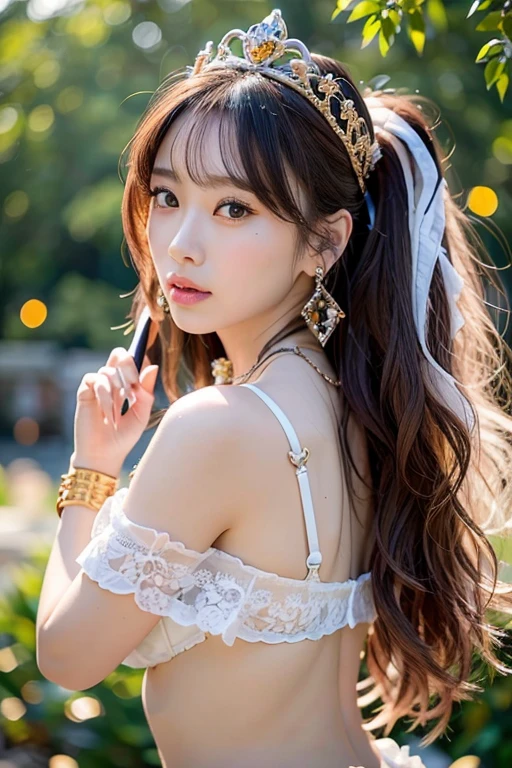 (Tabletop), Professional , masterpiece、Highest quality、Photo Real , (Gemstone Silver Metal Body:1.9),(Matte White、Particles of light、Jewel Gold Weapon、(Gorgeous castle background)、(White Micro Bikini)(Jewel Metal Body:1.4),(Gorgeous jeweled metal weapons) , Details of the Sword of the Brave ,( Dragon) ,Warhammer 40K , Acquired sisterhood,Detailed decorative jeweled crown、solo、Black Hair、(Gangl Forest Background)、美しい白people美people、1people、Dynamic Angle,(((A luxurious diamond tiara with attention to detail)))、Small Face、Laughter、Powerful pose、(Gorgeous castle background)、Big Breasts、Beautiful 20 year old woman、Stand in the center of the screen、Slender female fingers、Small head、Glamorous Body、Beautiful ass、