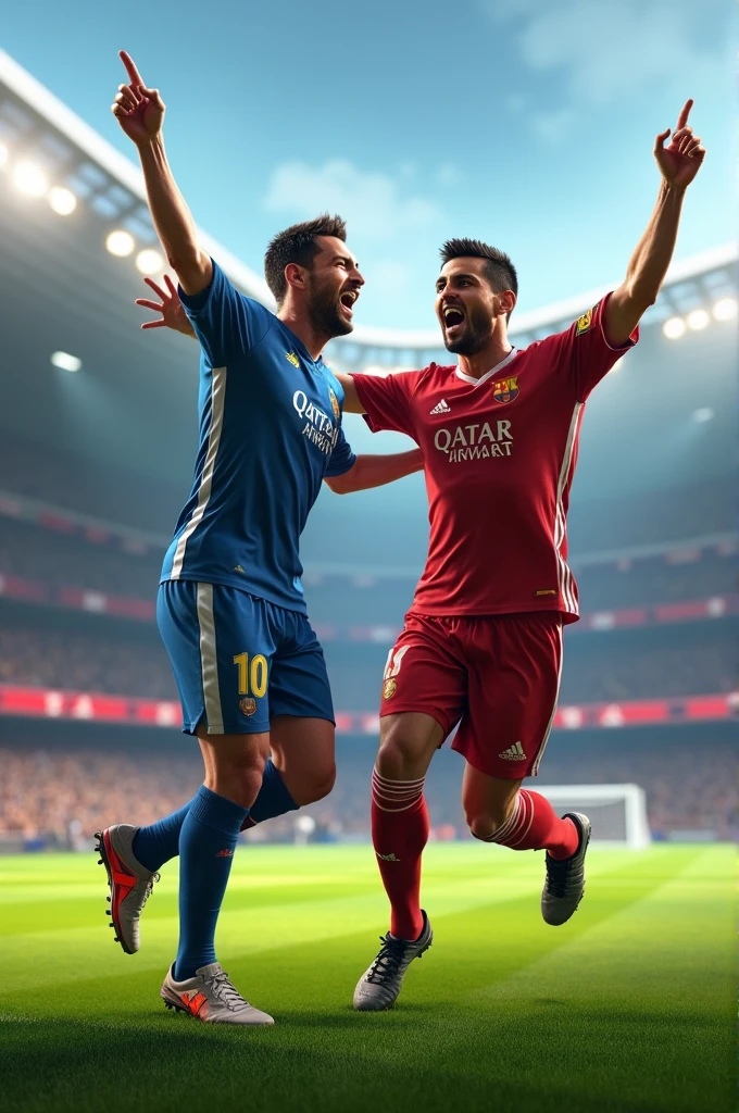 Cristiano Ronaldo and Messi doing the celebration siuuuuuuuuuuuuu after goal