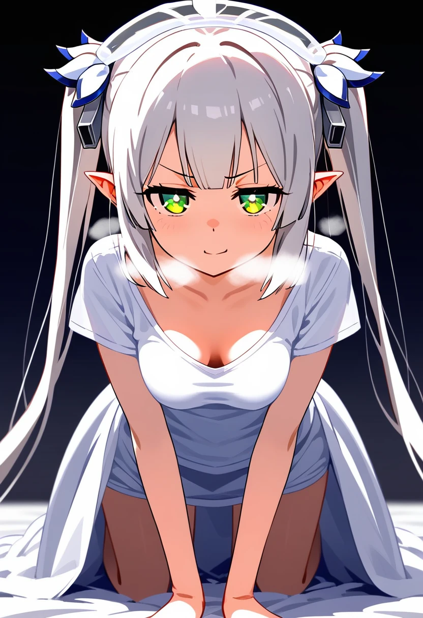 1girl, 独奏, freeze, white hair, long hair, pointy ears, green eyes, from behind, facing away, close-up, bare shoulders, swimsuit, 比基尼, earrings, back view, back covered by hair, arms on sides, upper body, white background, simple background, masterpiece, score_9, score_8_up, score_7_up, different views, different angles, magic, sexybest qualityer, incredible quality, very aesthetic, absurderes, (1girl, Hestia (danmachi), hestia \(danmachi\), long hair, ribbon blue, twintails, 独奏, breasts big),(t - shirt:1.8), (ssmile, natta, thighhigh:1.3), (tiro de cowboy), (glare eyes), (eyes half closed:0.9), (from the top0.7), (), (do well, arms behind the back:1.4), (cora:0.7), expressive eyes, face perfect, 4 K, extremely detailed anime illustration, extremely detailed  eyes, Perfect Anatomia, lightrays, extremely delicate body, unsmooth skin, (bedroom background:1,5), clear eyes, beautiful  face, smiling at the viewer, (anime styling:1,7), (cinematic light:1,5), (highres:2), best qualityer, amazing quality, very aesthetic, absurderes, (1girl, just, blue archive, 独奏, purposeful eyes, white  hair, breasts big), (lifelike face:0.9),(bridal gown:1.8), (natta, veil, thighhigh, arms between legs:1.3), (cowboy shot), (glare eyes), (eyes half closed:0.9), (from the top0.7), (offcial art:1.3), (all-fours:1.4), (excitado, heavy breath:1.4), expressive eyes, face perfect, 4K, extremely detailed anime illustration, extremely detailed  eyes, Perfect Anatomia, lightrays, extremely delicate body, unsmooth skin, (bedroom background:1.5), clear eyes, beautiful  face, gazing at viewer, (anime styling:1.7), (cinematic light:1.5), (highres:2), breasts big, 