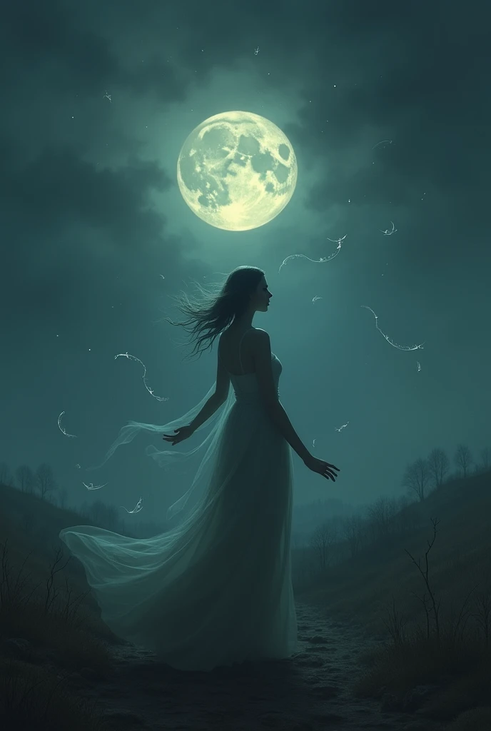 in the silence of the dark night , the moon went down slowly , come with me little one , she whispered in the air