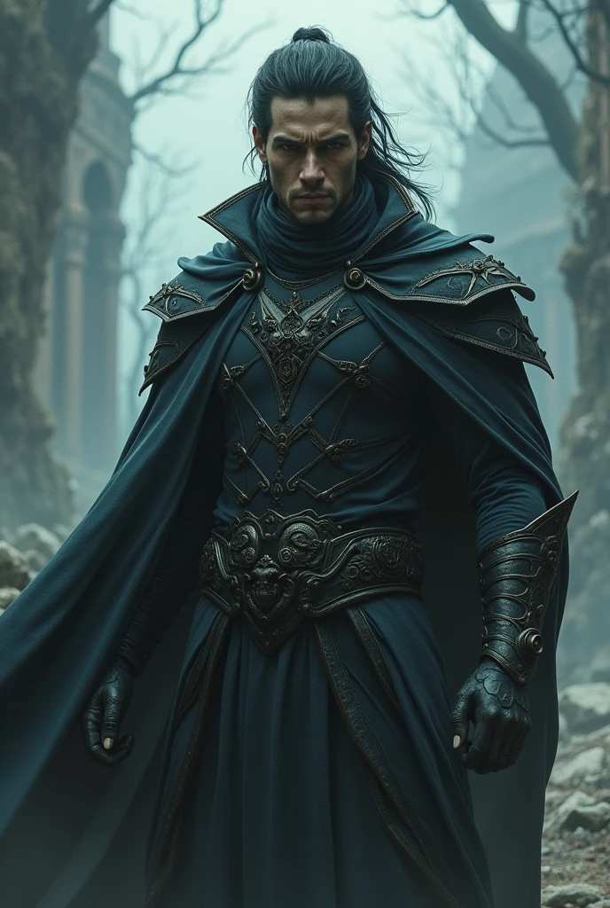 Make a character depending on this text Liam: An immortal being tormented by an ancestral curse that has turned him into a soul hunter., known as Bulgasari. His quest for revenge and redemption takes him through desolate landscapes and encounters with dark beings..
