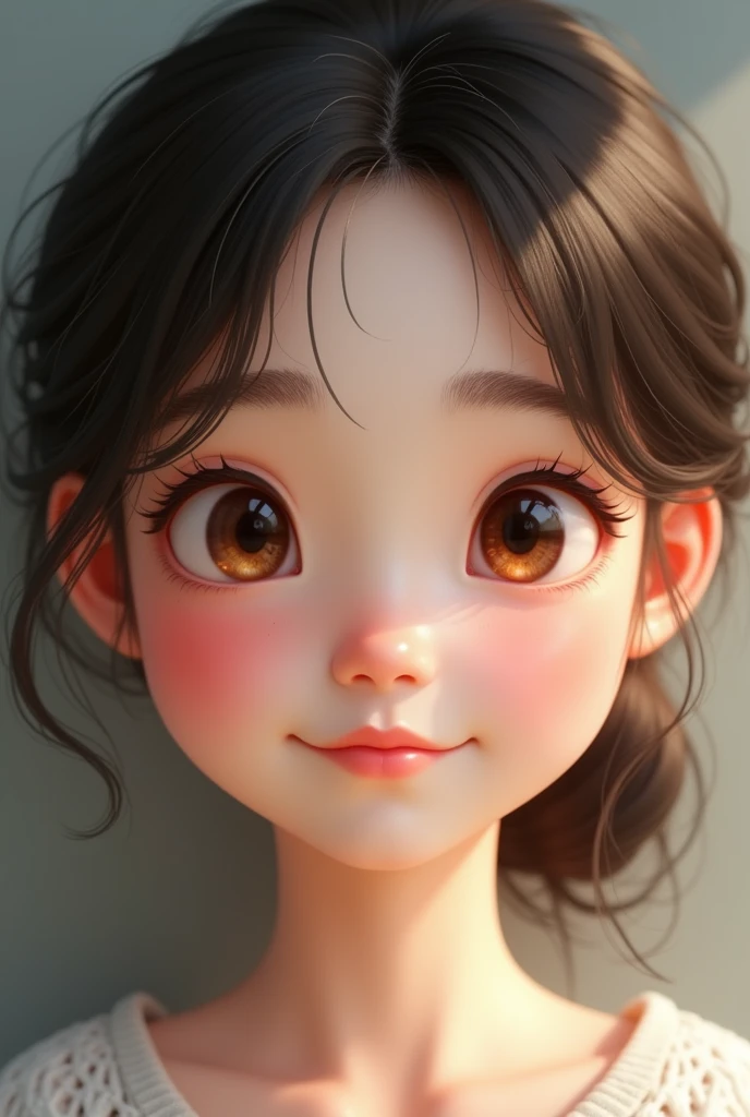 The eyes should be brown and there should be more flesh on the cheeks.