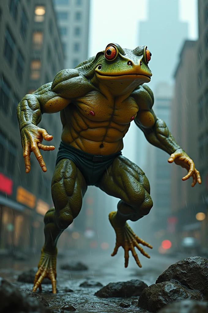 A human superhero toad