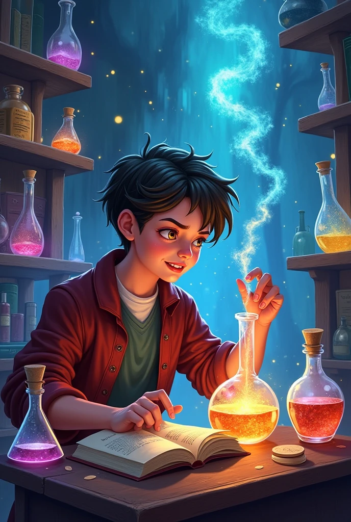 a fantasy potions book cover for students it has to 
have space for a title