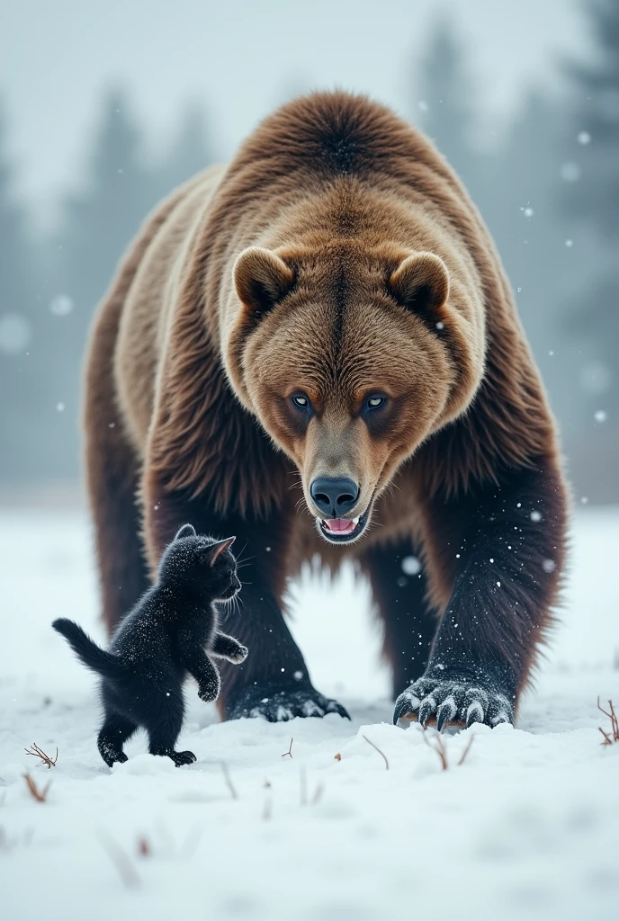 Scary brown bear vs cute black kitten、Showdown on the Snow、Rapid deployment