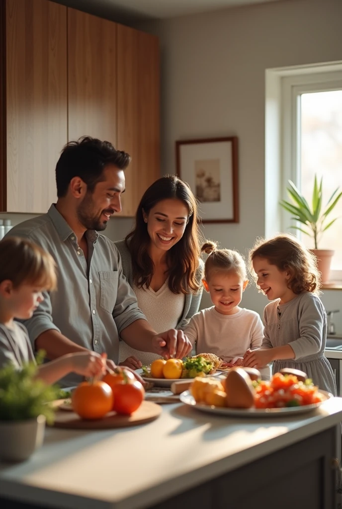 Happy family with their custom kitchen furniture