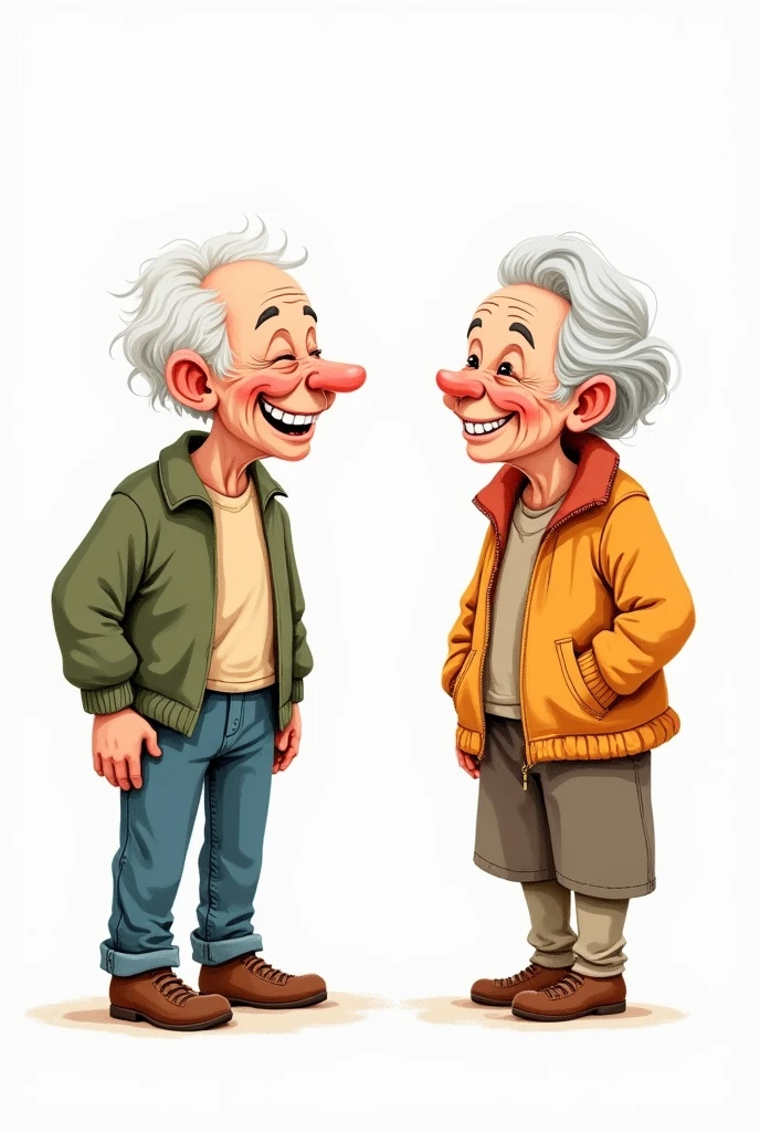 hand drawn drawing of two happy elderly people with white background