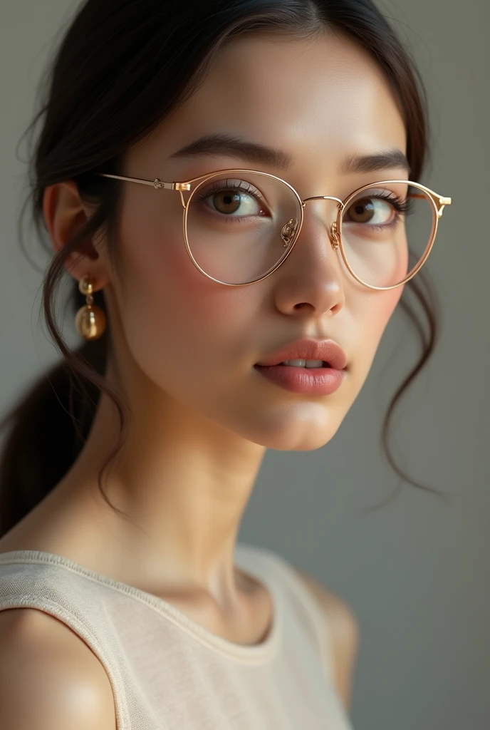 Okay, let's change the design of the glasses in the first picture. I'd like the frames to be thin, rose gold, and round.!
