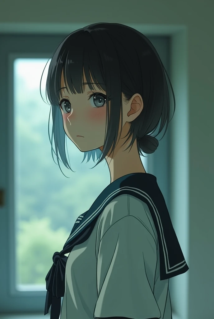 Realistic glowing skin, (発Sweat:1.8),sitting backwards,Look back at your face,Always look at the camera,(発Sweat:1.8),(Beautiful nipples in real life:1.6),,(whole body:1.9),(発Sweatしたリアルな白い肌:1.9),White socks, (Black leather shoes:1.8),
,Cold look,Cold Stare,Black Hair,short hair,Tie your hair short,Silky translucent white skin,,(Very detailed美しい顔), Great face and eyes, (Highest quality:1.4), (Very detailedな), (Very detailed CG 統合 8k 壁紙), Very detailed, High resolution raw color photos, Professional photography, Realistic portrait,Sweat,,(A Cup:1.9),(Flat Chest:1.9),(Very small breasts:1.9),(Breast augmentation:0.1),(Small breasts beginning to swell:1.9),(Breasts during puberty:1.9),
, (少女のwhole bodyの詳細なRAW写真), Canon EOS R5 250mm, Sharp focus, Cinema Lighting, (No makeup:1.2), Fine skin, Delicate collarbone,,(Ultra-high resolution:1.6), (Realistic:1.6),,(Japanese junior high school girls:1.9),(whole body:1.8),(Sweatが滴る肌:1.9),(Black pleated skirt for the lower body only:1.9),(Sweatで滲んだ肌:1.9),(Age is :1.9),(Raise one hand above your head:2),(Topless:1.9),Height is 155cm,Non-erect, thin nipples,very small nipples,Natural nipples,Real girl nipples,Not disgusting nipples、 (Armpit hair just starting to grow:1.9),(sit cross-legged:1.9),Sitting cross-legged,Sit, (Sitting cross-legged:1.9),
