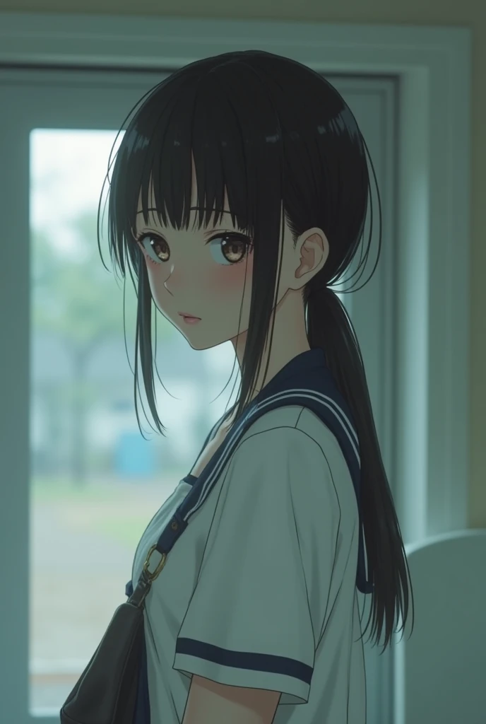 Realistic glowing skin, (発Sweat:1.8),sitting backwards,Look back at your face,Always look at the camera,(発Sweat:1.8),(Beautiful nipples in real life:1.6),,(whole body:1.9),(発Sweatしたリアルな白い肌:1.9),White socks, (Black leather shoes:1.8),
,Cold look,Cold Stare,Black Hair,short hair,Tie your hair short,Silky translucent white skin,,(Very detailed美しい顔), Great face and eyes, (Highest quality:1.4), (Very detailedな), (Very detailed CG 統合 8k 壁紙), Very detailed, High resolution raw color photos, Professional photography, Realistic portrait,Sweat,,(A Cup:1.9),(Flat Chest:1.9),(Very small breasts:1.9),(Breast augmentation:0.1),(Small breasts beginning to swell:1.9),(Breasts during puberty:1.9),
, (少女のwhole bodyの詳細なRAW写真), Canon EOS R5 250mm, Sharp focus, Cinema Lighting, (No makeup:1.2), Fine skin, Delicate collarbone,,(Ultra-high resolution:1.6), (Realistic:1.6),,(Japanese junior high school girls:1.9),(whole body:1.8),(Sweatが滴る肌:1.9),(Black pleated skirt for the lower body only:1.9),(Sweatで滲んだ肌:1.9),(Age is :1.9),(Raise one hand above your head:2),(Topless:1.9),Height is 155cm,Non-erect, thin nipples,very small nipples,Natural nipples,Real girl nipples,Not disgusting nipples、 (Armpit hair just starting to grow:1.9),(sit cross-legged:1.9),Sitting cross-legged,Sit, (Sitting cross-legged:1.9),