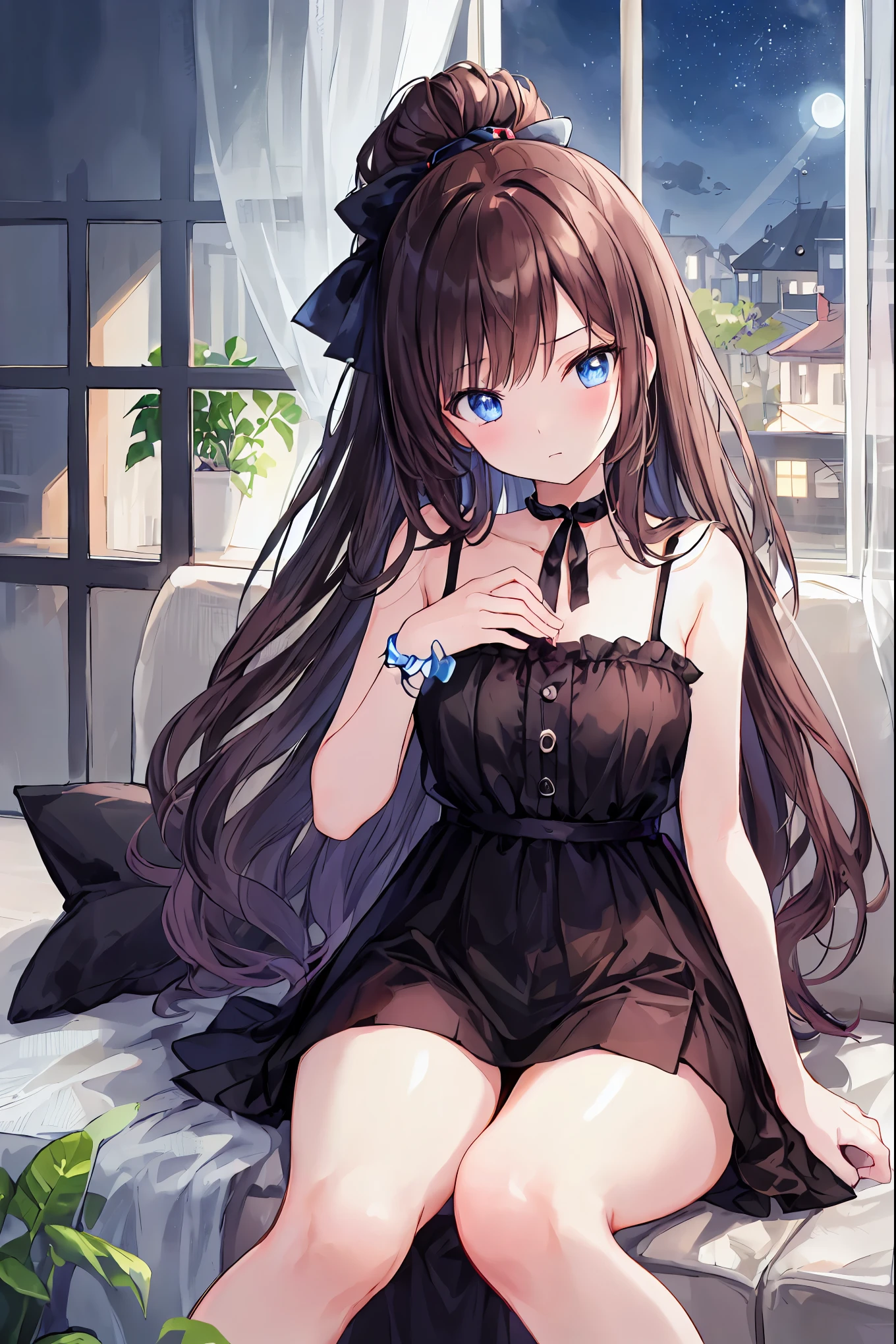 RAW Photos, Digital SLR Break (kkw-ph1:0.9) Blake Half-body portrait of a young woman in her twenties, Summer dress BREAK details, Translucent Blue Bubble Gum Professional Color Grading,Her captivating grey-blue eyes shine like stars,Brown Hair,Shortcuts,Messy Hair,Slender beauty,A dignified posture,Small chest,Beautiful feet,