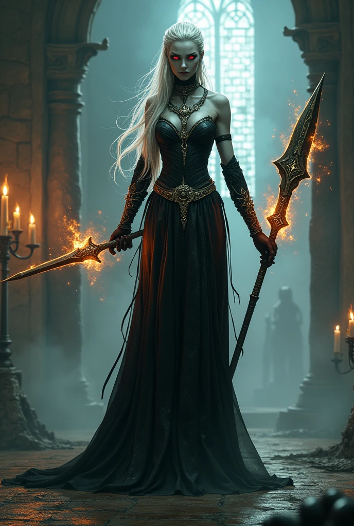 Physical Features: Sylara is a tall, slender Dunmer with ashen gray skin, typical of her race. Her eyes are a piercing red, symbolizing her connection to the dark arts, and her long white hair is often tied back in a loose braid.
Magic Use: Focus on the use of enchanted weapons and conjured entities. Avoid using brute force or melee combat unless absolutely necessary. Instead, rely on your powerful enchanted weapons and spells.