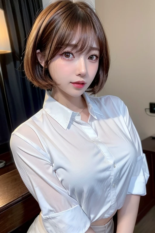 (masterpiece:1.5), (8k, Photorealistic, RAW Photos, Best image quality: 1.4), Japanese Idols、Super detailed face、Attention to detail、Real、 double eyelid、Big and attractive eyes, Sharp focus:1.2、Beautiful woman:1.5、Light brown hair、 Highest quality、masterpiece、Ultra-high resolution、Perfect Shadow、(Photorealistic:1.4)、Highly detailed and professional lighting、office Street、Bobcut、Perfectly shaped、beautiful girl,Sharp focus, Perfect Anatomy, Business suit、White shirt、skirt、Embarrassing、blush、Moist eyes、