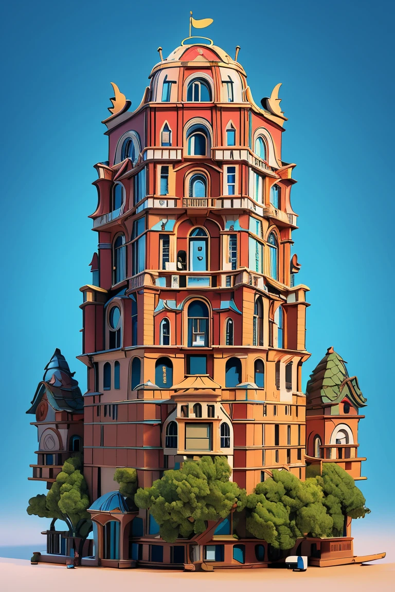 City blocks，A city with exquisite buildings and houses, Ultra Detailed, very beautiful, masterpiece, For 3D animation scenes , Surrealism, Conceptual artwork, Multiple angles, 3D Modeling Perspective, Front and side view of the same building, Animation studio Pixar style, Animation Building , Swirling bright colors, Suitable, Chibi style, very fluffy