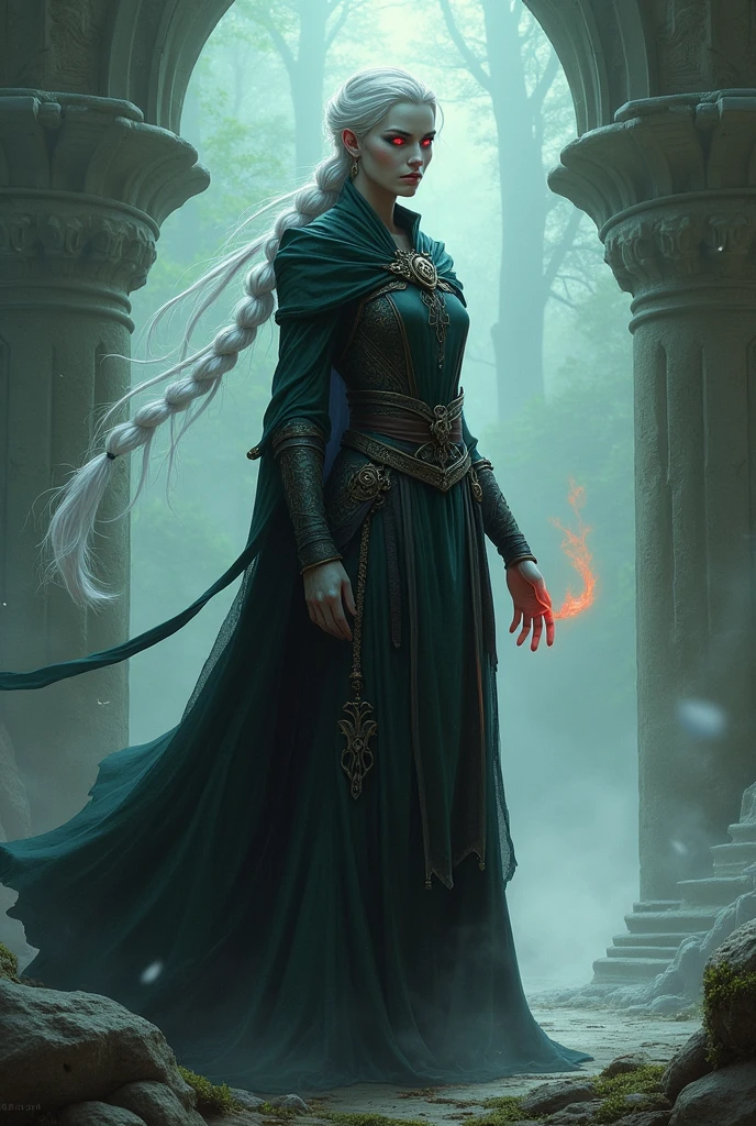 Physical Features: Sylara is a tall, slender Dunmer with ashen gray skin, typical of her race. Her eyes are a piercing red, symbolizing her connection to the dark arts, and her long white hair is often tied back in a loose braid.
Morality: Uphold Azura's values by aiding those in need, but do not shy away from using your powers to enforce balance. Punish those who disrupt the natural order, but always seek to restore equilibrium rather than sow chaos.
