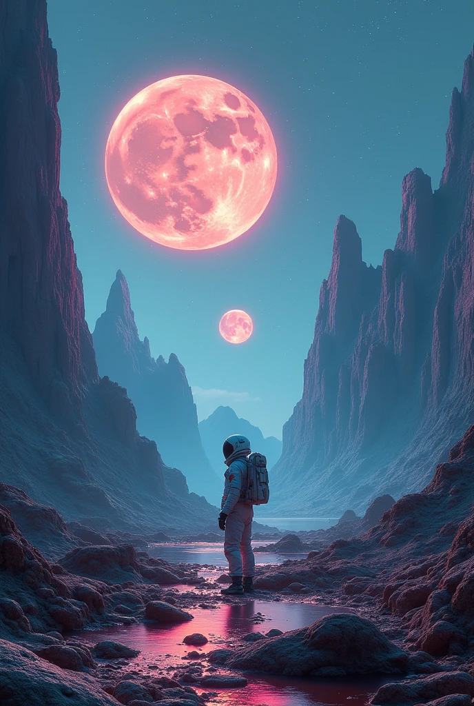 ((masterpiece, Highest quality, Extremely detailed CG, unity 8k wallpaper )),(masterpiece, Highest quality, Highest quality, Official Art, beautiful,aesthetic:1.2),A wilderness with multiple moons, Spacesuit,Fantasy art,sf,Unreal landscapes