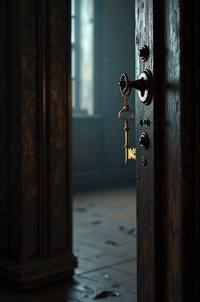 Door closed with a golden key hanged in it