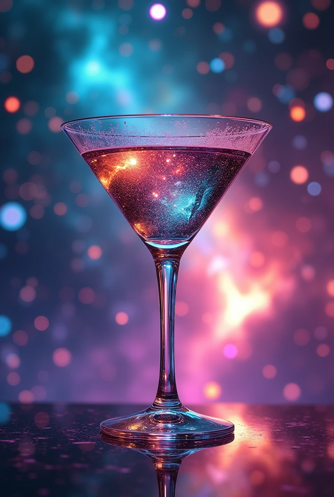 Inspired by Cuphead、Martini glass background combined with animated galaxy 、16K, Ultra-high resolution, Ultra-high resolution, to be born,wonderful ,future、Iridescent、The world 30 years from now