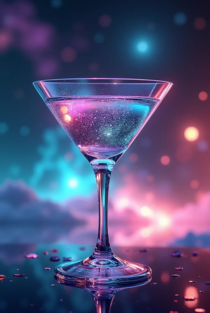 Inspired by Cuphead、Martini glass background combined with animated galaxy 、16K, Ultra-high resolution, Ultra-high resolution, to be born,wonderful ,future、Iridescent、The world 30 years from now