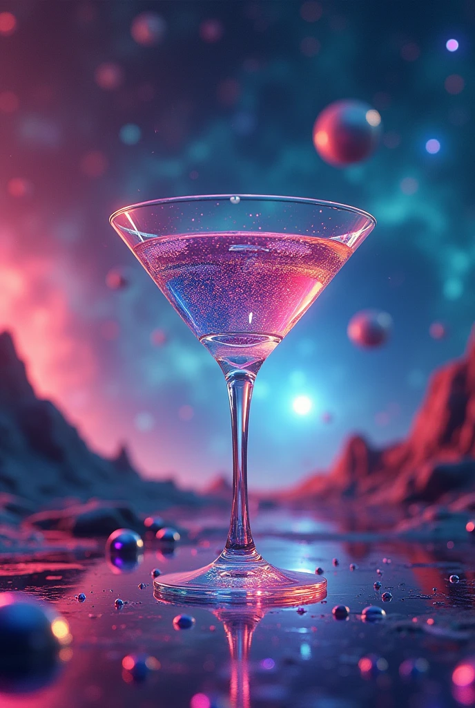 Inspired by Cuphead、Martini glass background combined with animated galaxy 、16K, Ultra-high resolution, Ultra-high resolution, to be born,wonderful ,future、Iridescent、The world 30 years from now