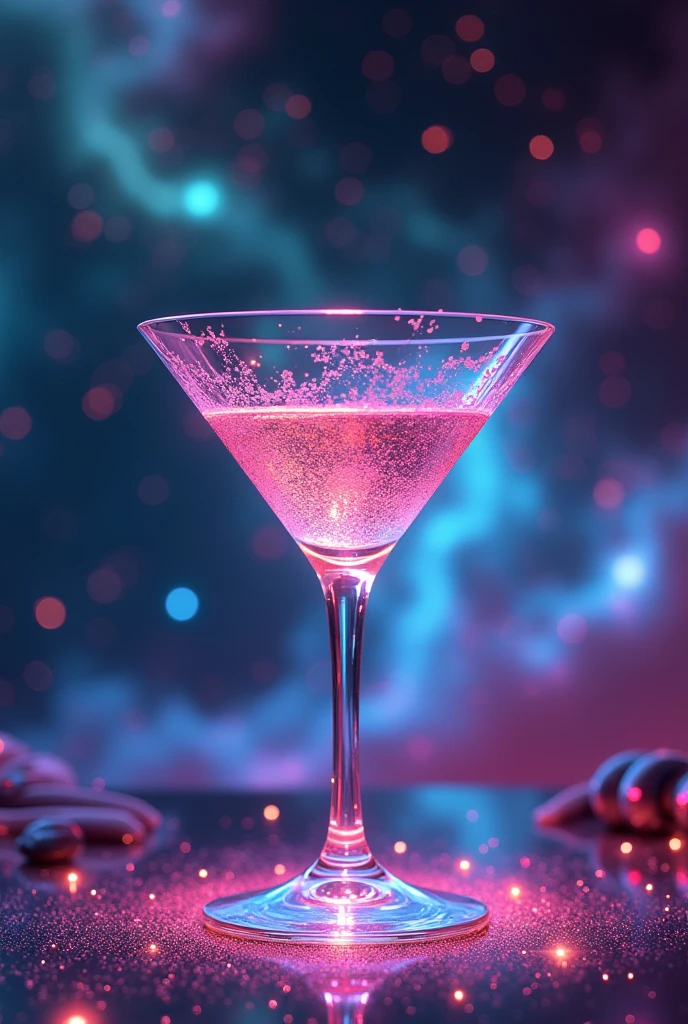 Inspired by Cuphead、Martini glass background combined with animated galaxy 、16K, Ultra-high resolution, Ultra-high resolution, to be born,wonderful ,future、Iridescent、The world 30 years from now