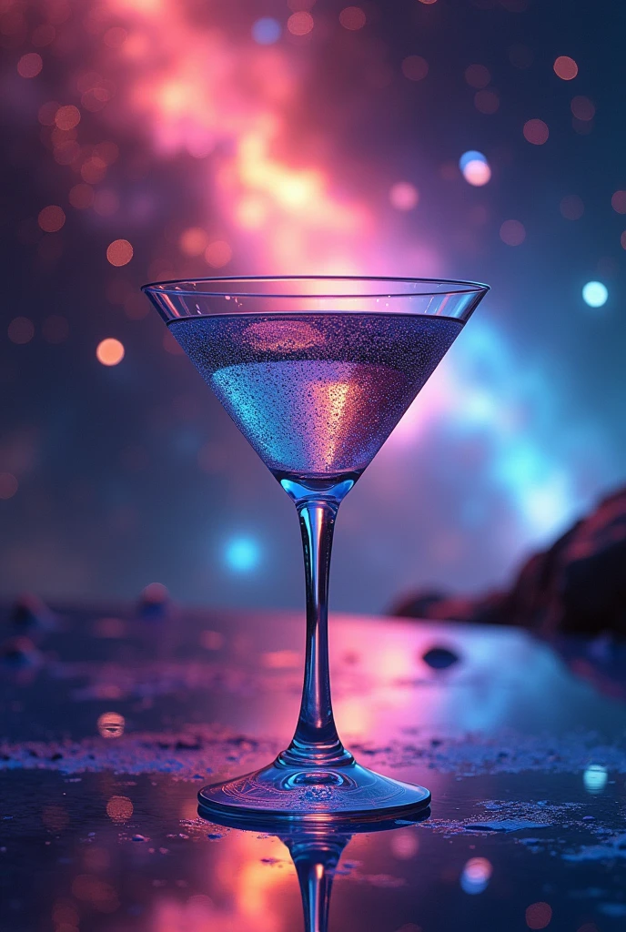 Inspired by Cuphead、Martini glass background combined with animated galaxy 、16K, Ultra-high resolution, Ultra-high resolution, to be born,wonderful ,future、Iridescent、The world 30 years from now