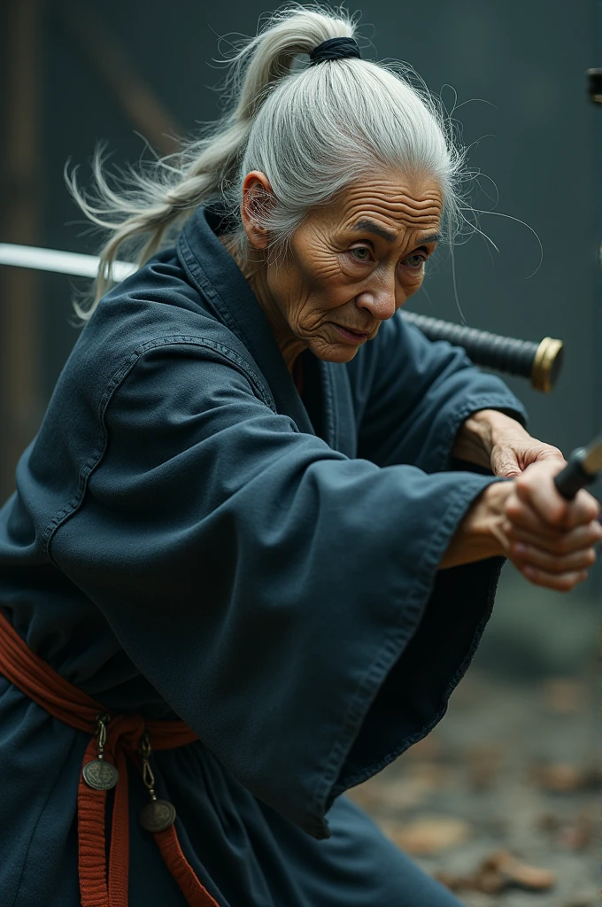 old lady, ninja, fighting
