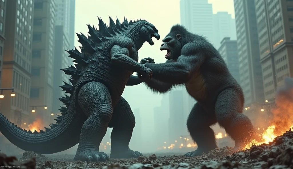 Godzilla and king kong fighting (masterpiece)