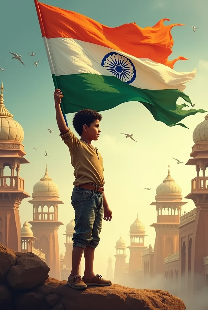 India is greater than all country india flag keeping a boy on his head his name is bharath