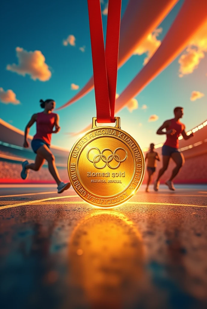 Olympic gold medal with a sporty background
