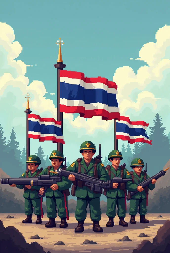 Thai artillery soldiers must have cannons with the Thai flag, in pixel form.