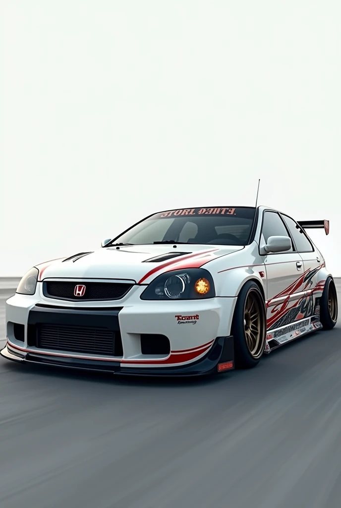 White Civic G10 car with sky line r34 sticker stripes

