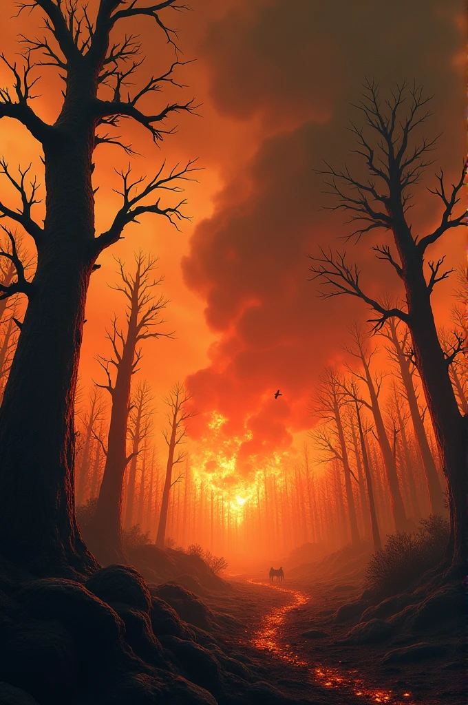 Drawing of a forest on fire