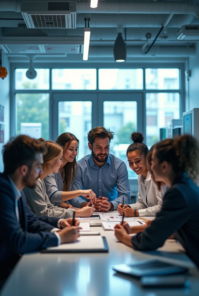 Help me create an image that represents a research group called SER INDUSTRIAL.
which is made up of young university students from the industrial engineering career.