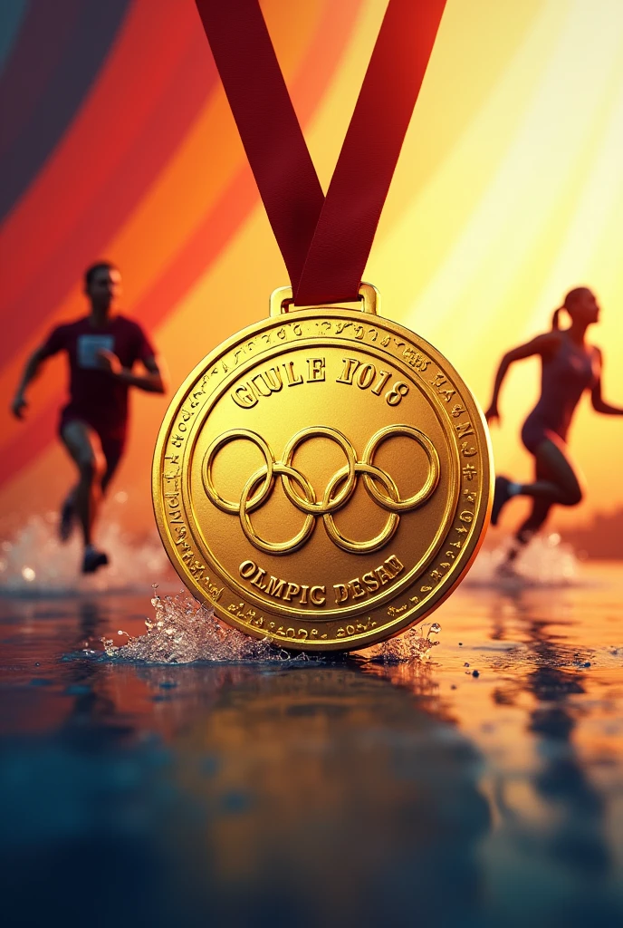 Olympic gold medal with a sporty background