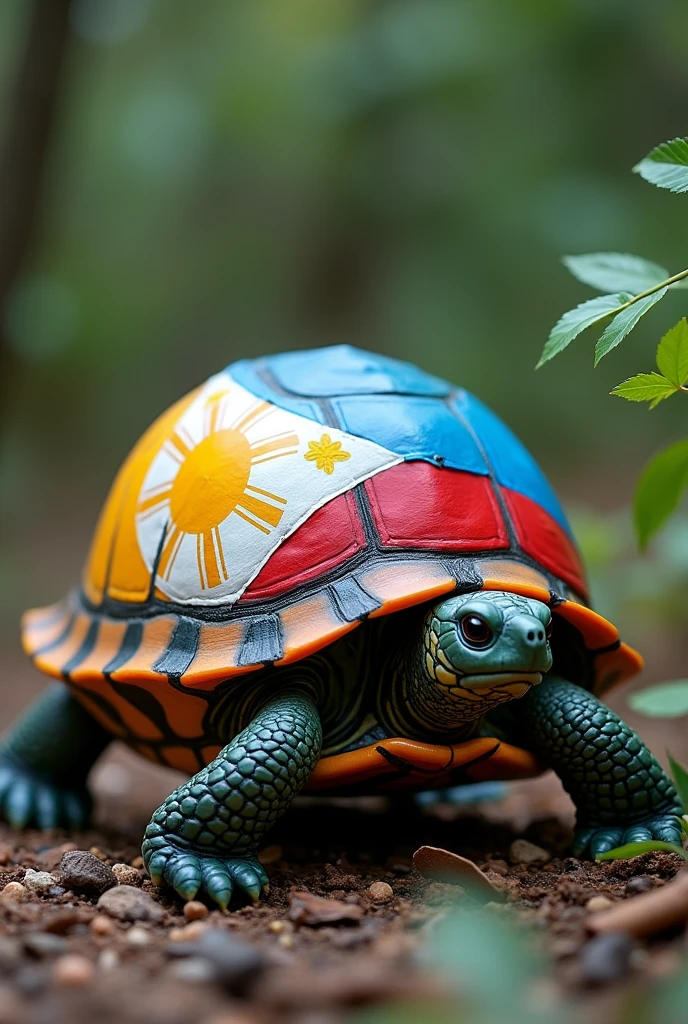 Make a Philippines flag on the back of the turtle using paper rolls