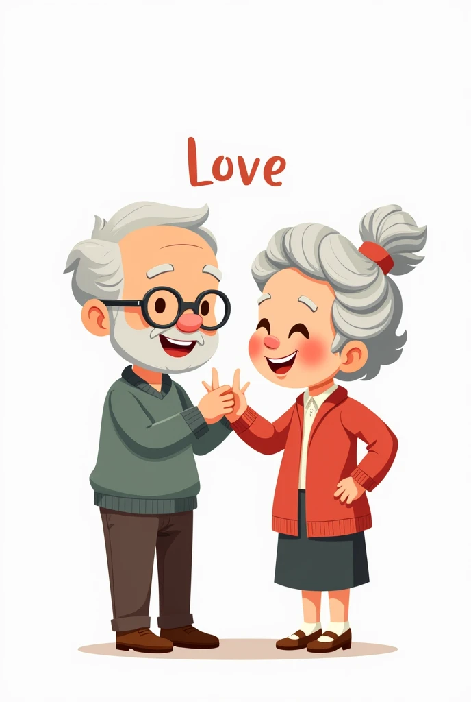 cute couple grandparents show love sign. Grandpa and grandma cartoon character. Happy old couple. Chibi vector style. Isolated white background Pro Vector