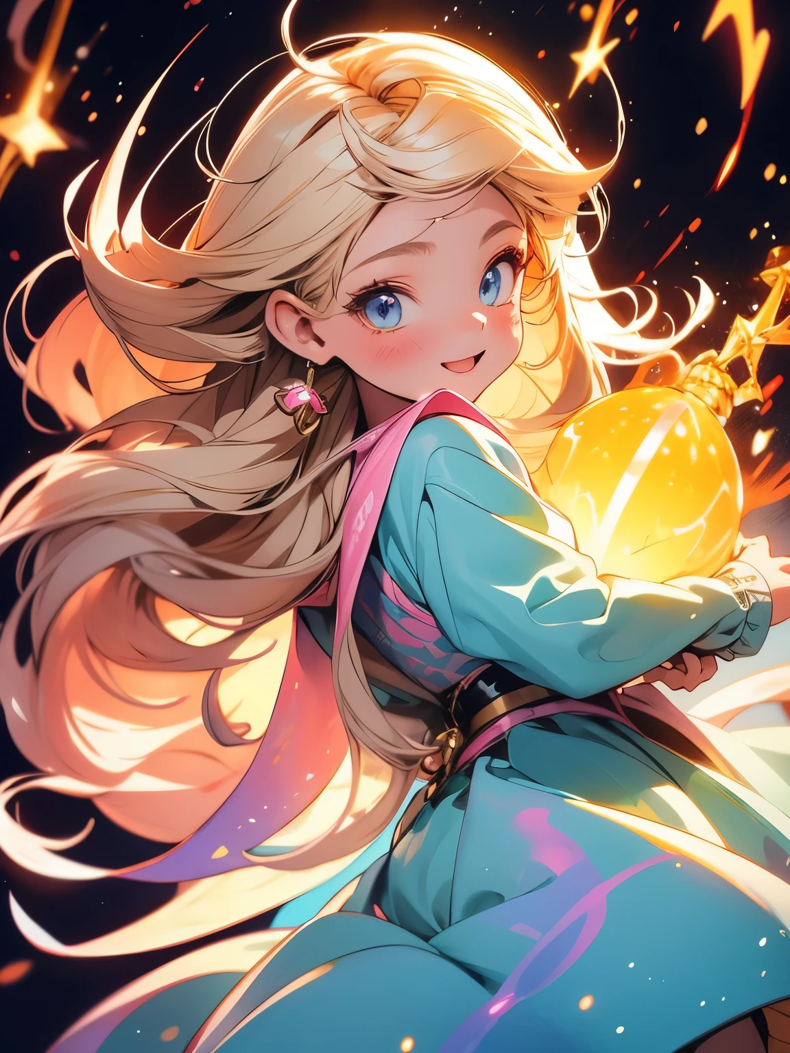 Cute fantasy anime girl, magic, thunderbolt