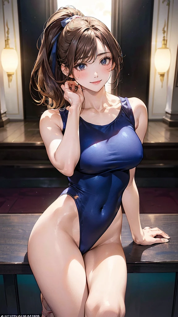 (masterpiece:1.2, Highest quality), (Realistic, photoRealistic:1.4), Beautiful illustrations, (Natural Side Lighting, Cinema Lighting),
View your viewers, 1 person, Japanese, high school girl, Gymnast, Perfect Face, Cute and symmetrical face, Glowing Skin, Baby Face,
(Mid-length hair, High Ponytail, , Light brown hair), Swept-apart bangs, blue eyes, (Middle chest, Captivating thighs, Big Ass), Nipple hardening,
Beautiful Hair, Beautiful Face, Beautiful attention to detail, Beautiful clavicle, Beautiful body, Beautiful breasts, Beautiful thighs, Beautiful feet, Beautiful fingers,
((High leg leotard)),
(Beautiful views), evening, (Gymnastics competition), (one leg up Gymnastics pose), (nice smile, Upward glance),