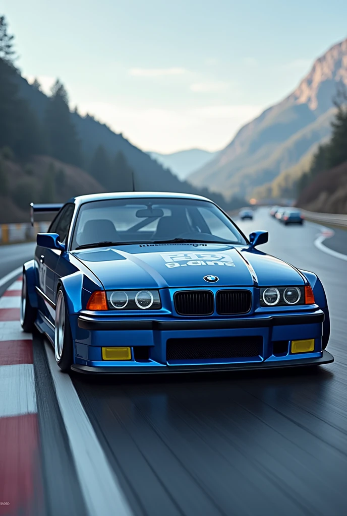 BMW E36 copue in blue with number 77-GZ-236