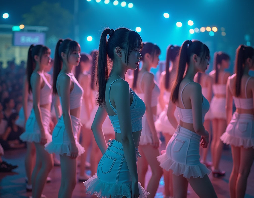 (((((Japanese Clone-girls=Myself))))), (((Super Best masterpiece Clone-girls Raw Photography Art))), (((16K, Highest quality, Ultra-high resolution, RAW Photos))), (((It's so unrealistic., With unparalleled depiction, With an unfathomable sight, An unprecedented and shocking worldview, Clone-girls: In a world of mass reproduction, Ultra-realistic))), (((Japanese Girls, kashiwagi-yuki, 22yo, Small face, Thick black hair, Ponytail Hair, Dark Eyes, Mature face, Cute Smile, Smiling face, A gentle gaze, (((Very pleasant look)))))), (((Very beautiful detailed girls, Accurate body structure, Accurate body movements, Very detailed body, (((Super big breasts, Large bulge of ample breasts)))))), (((Idol group stage costumes, Short skirt, hour々I can see your pants, Cleavage Emphasis, Emphasise the fullness of your breasts))), ((((((((Very detailed, Myself cloning, Depiction of splitting oneself, 1Myself girl→1,000,000,000,000,000,000,000,000,000,000Myself cloning girls)))))))), (((((((Myself clone-girlsから, Myself keeps multiplying, (Very detailed and intricate, To the exact, Flawless, (((In the same female body,With the same face, With the same hairstyle, In the same clothes, At the same height, 同じSuper big breastsである))), In a detailed depiction), 1,000,000,000,000,000,000,000,000,000,000 people))))))), (((((Myself girls only))))), (((((1,000,000,000,000,000,000,000,000,000,000Myself girls))))), (((((Very detailed depiction, A singing and dancing Myself idol group, At the outdoor stage at night, A splendid dance performance, Over 100 people, Gaze into the audience, Fun and powerful singing, Dance with unified group movements))))), (((Very detailed, The auditorium is packed, The whole audience is Myself's crowd, Dressed differently from idol groups))), (Seven-color stage lighting, Idol group lighting), (((((The camera focuses on idol groups., Clear and accurate perspective depiction, Ultra-wide field of view, Focus on the average value of the image))))), The best dance performance ever, Myself and the others were going crazy and the atmosphere was at its peak.