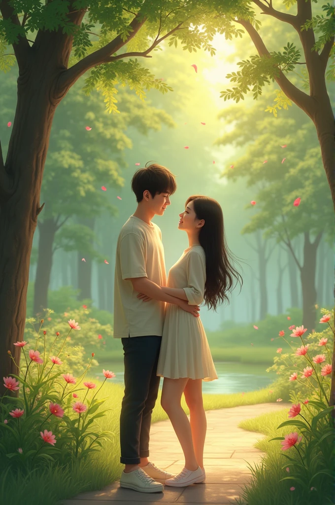 You can create an image of a Korean couple in a park 