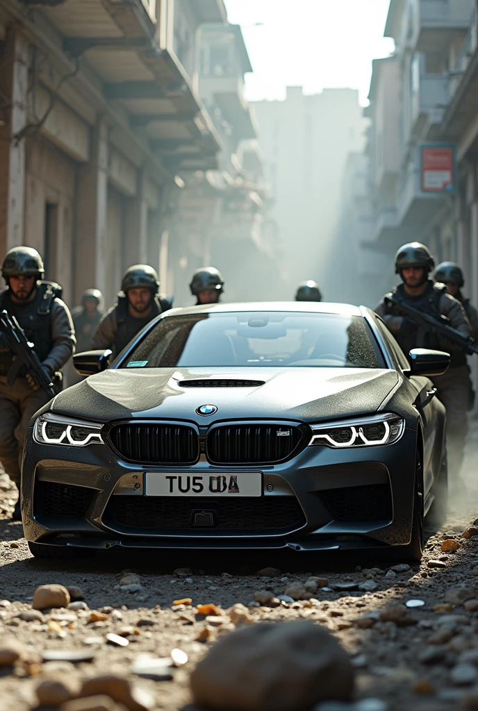 Call of duty gameplay with bmw m5 cs and soldiers walking around